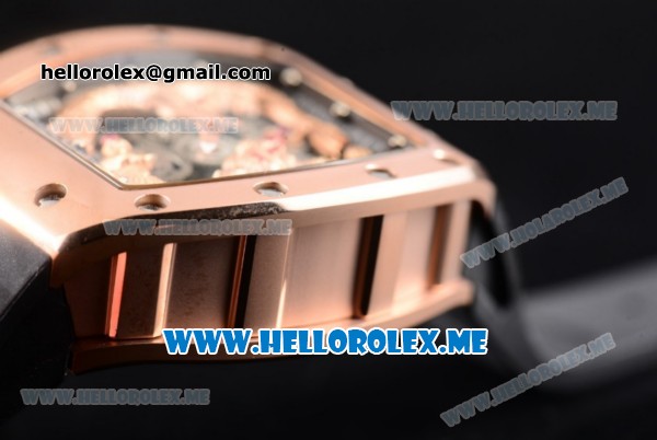 Richard Mille RM 51-01 Tourbillon Tiger and Dragon Asia Manual Winding Rose Gold Case with Seleton Dial and Dot Markers Black Rubber Strap - Click Image to Close